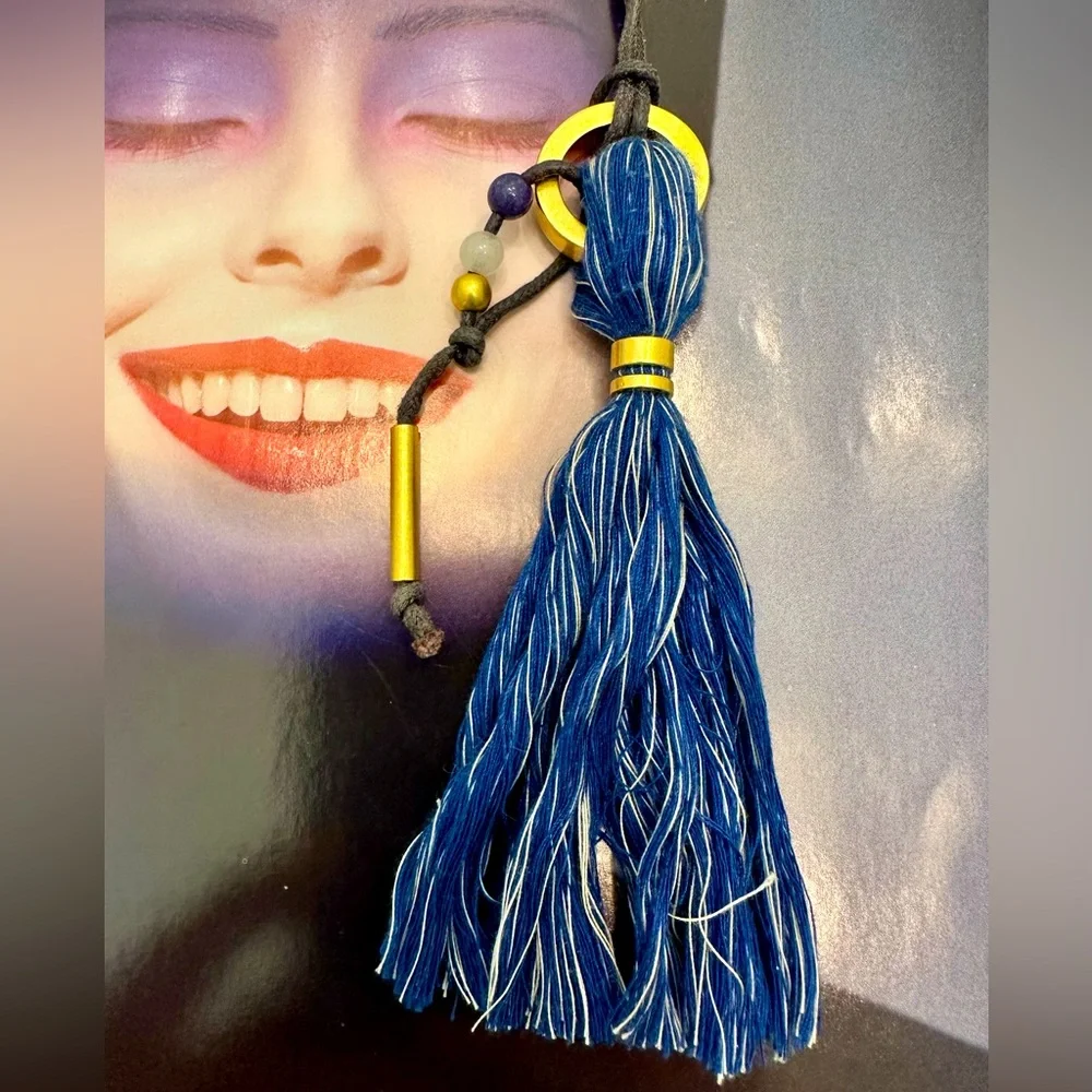 Madewell Royal Blue & Brushed Gold Necklace on Leather - Picture 3 of 5